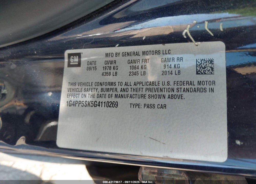 2016 BUICK VERANO VIN: 1G4PP5SK5G4110269