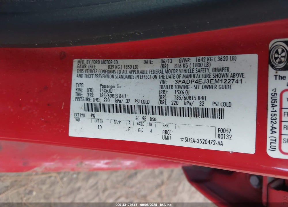 2014 FORD FIESTA VIN: 3FADP4EJ3EM122741
