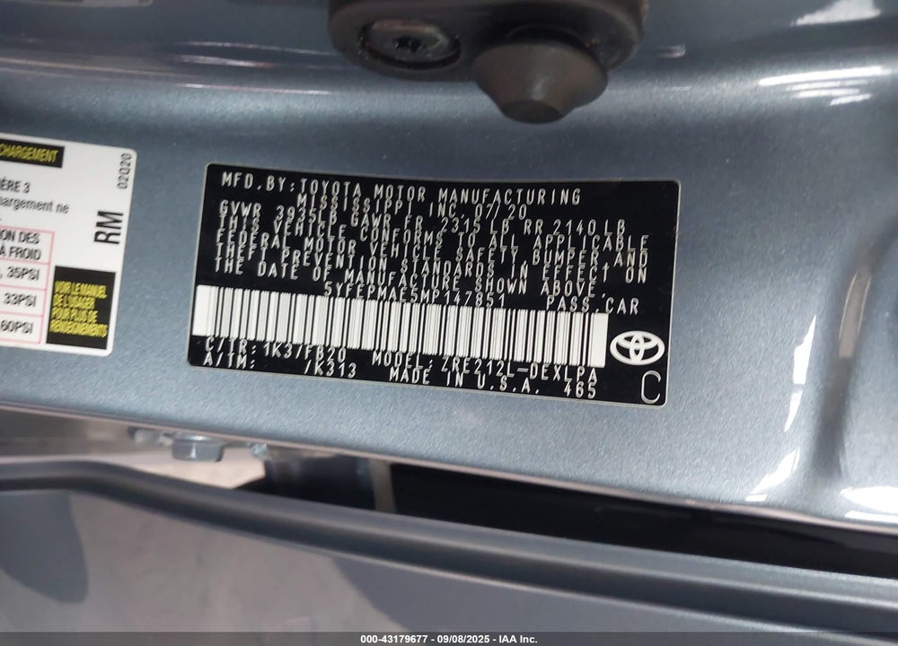 2021 TOYOTA COROLLA LE VIN: 5YFEPMAE5MP147851