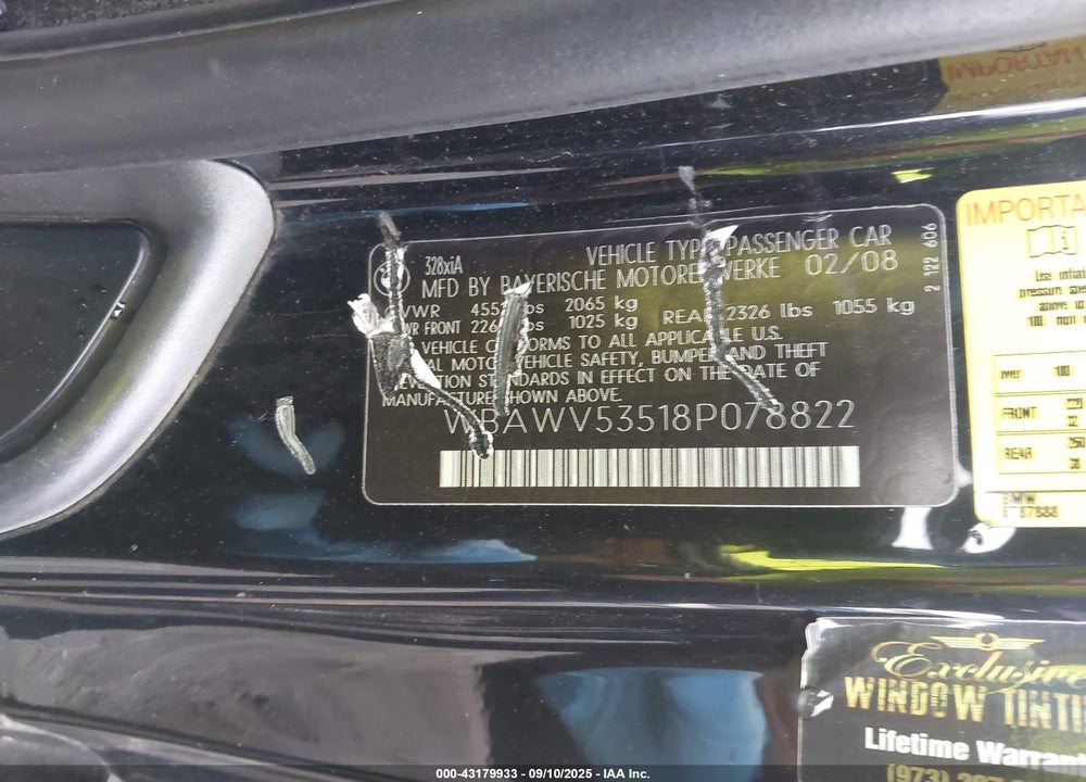 2008 BMW 328XI VIN: WBAWV53518P078822