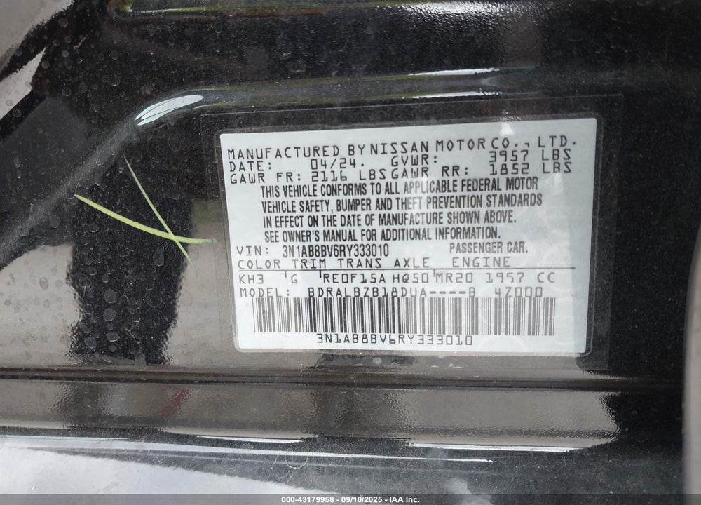 2024 NISSAN SENTRA VIN: 3N1AB8BV6RY333010