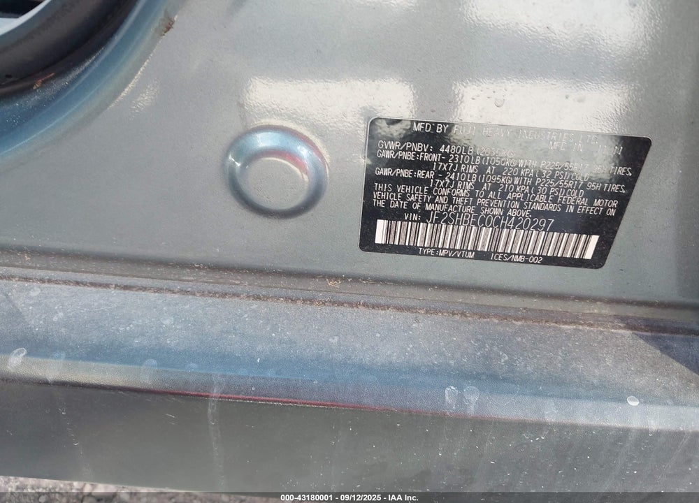 2012 SUBARU FORESTER VIN: JF2SHBEC0CH420297