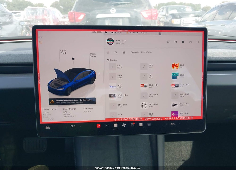 2025 TESLA MODEL 3 VIN: 5YJ3E1EA2SF953982