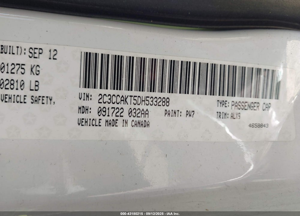 2013 CHRYSLER 300 VIN: 2C3CCAKT5DH533288