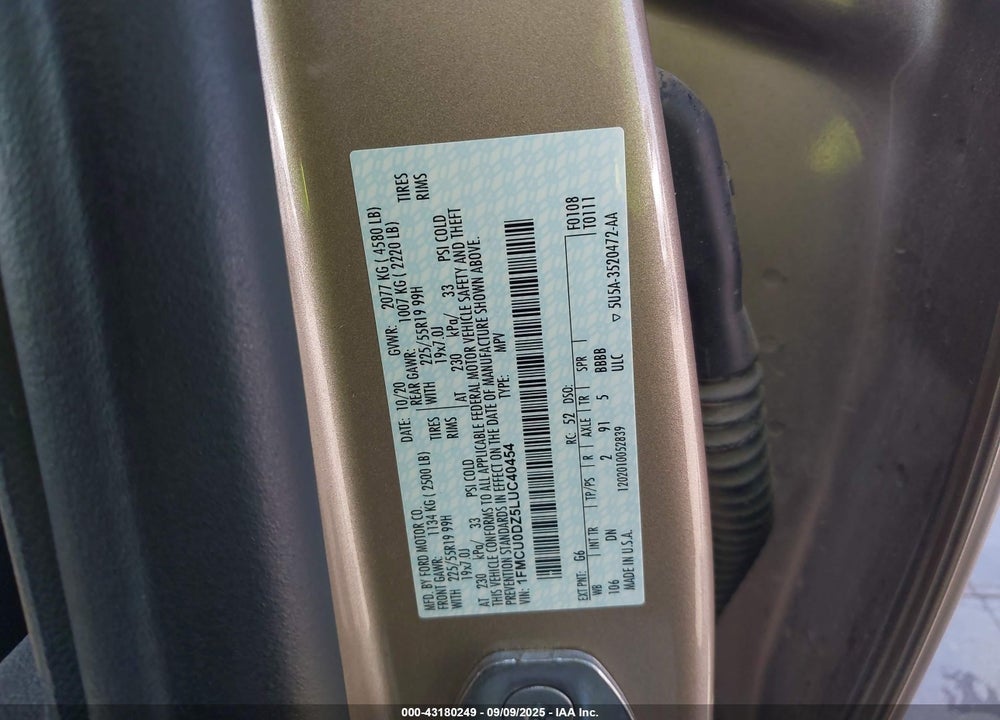 2020 FORD ESCAPE VIN: 1FMCU0DZ5LUC40454