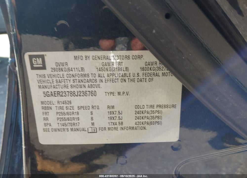 2008 BUICK ENCLAVE CXL VIN: 5GAER23788J236760