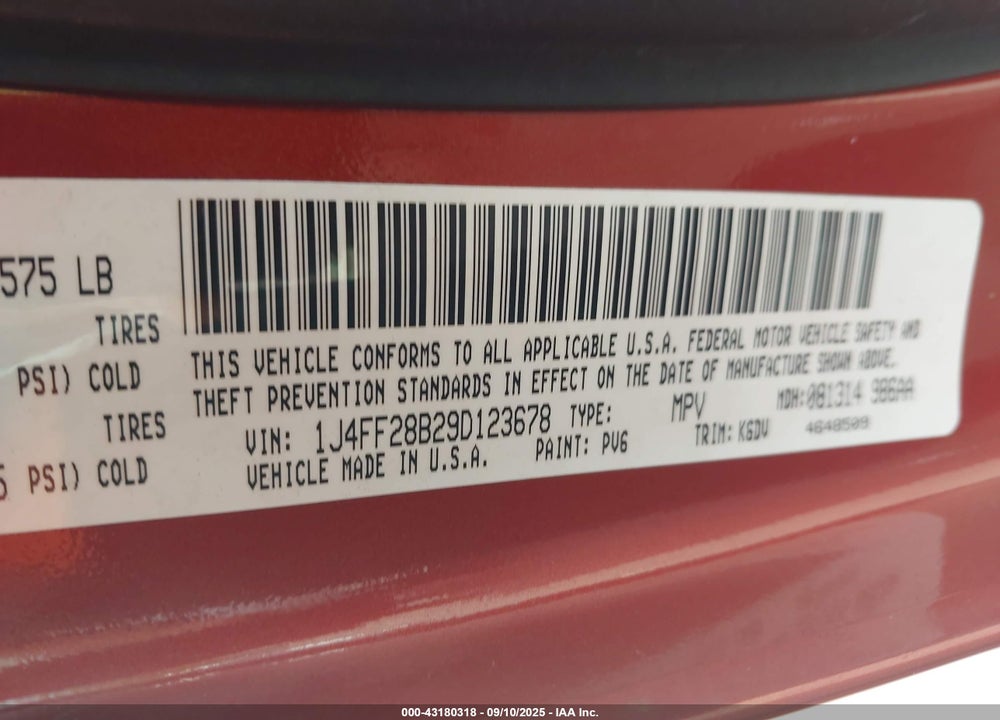 2009 JEEP PATRIOT VIN: 1J4FF28B29D123678