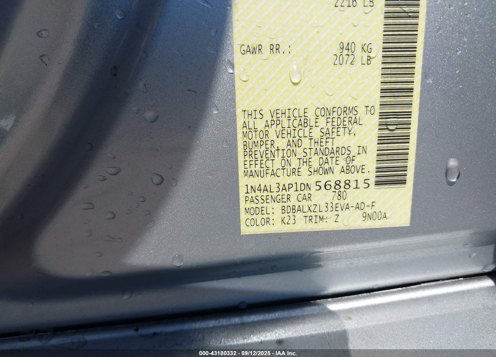 2013 NISSAN ALTIMA VIN: 1N4AL3AP1DN568815