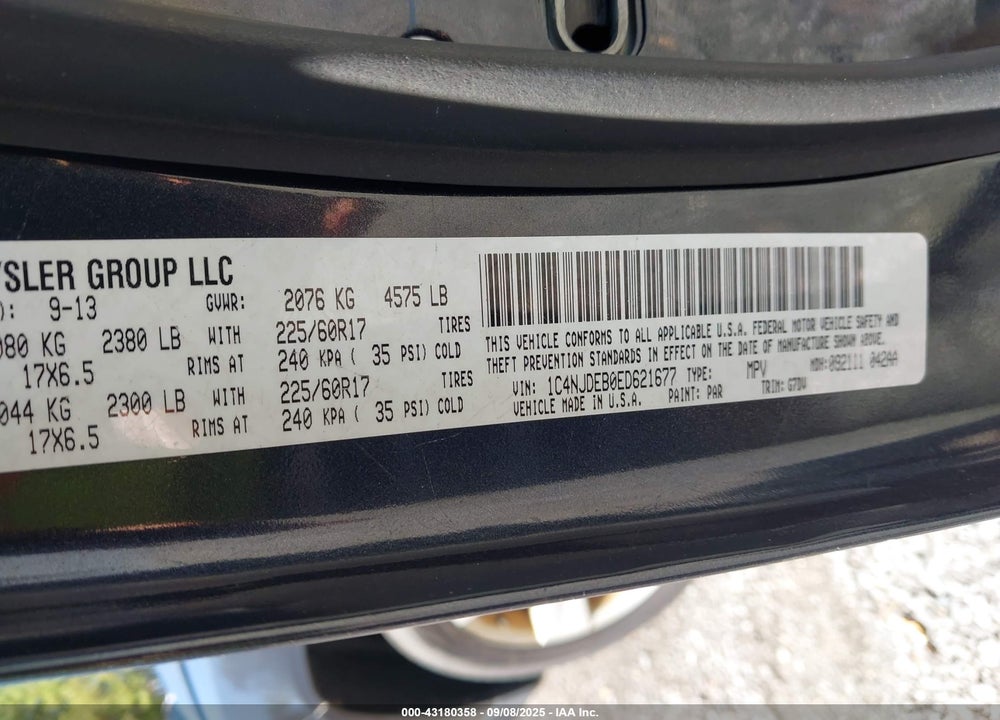 2014 JEEP COMPASS VIN: 1C4NJDEB0ED621677