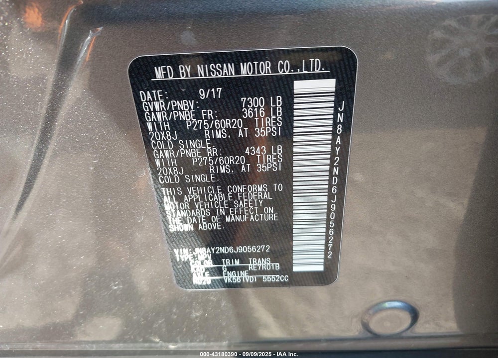 2018 NISSAN ARMADA VIN: JN8AY2ND6J9056272