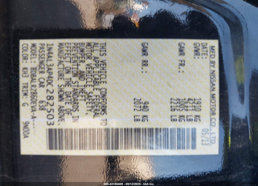 2013 NISSAN ALTIMA 2.5 S VIN: 1N4AL3AP4DC282503