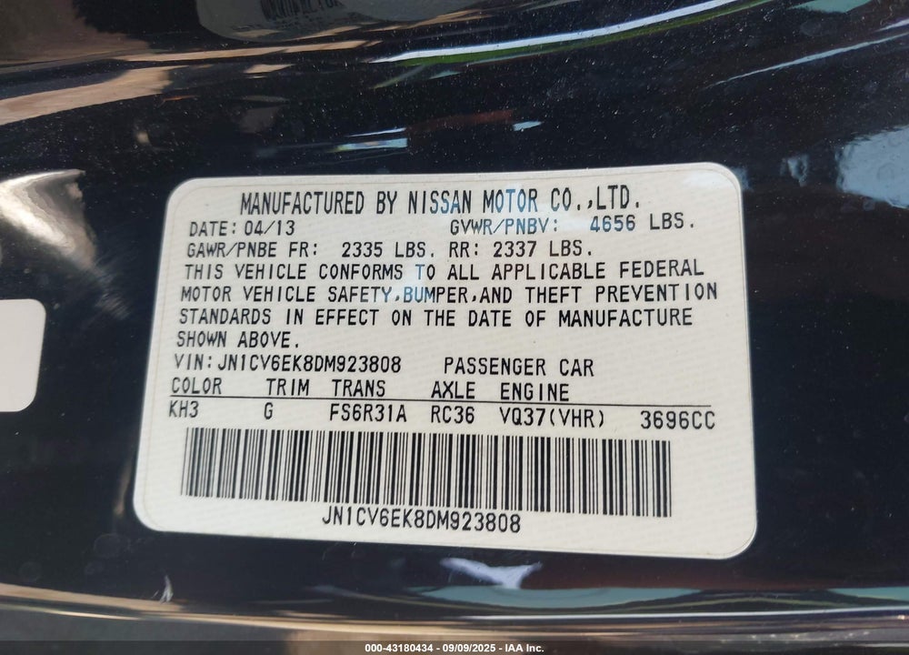 2013 INFINITI G37 VIN: JN1CV6EK8DM923808