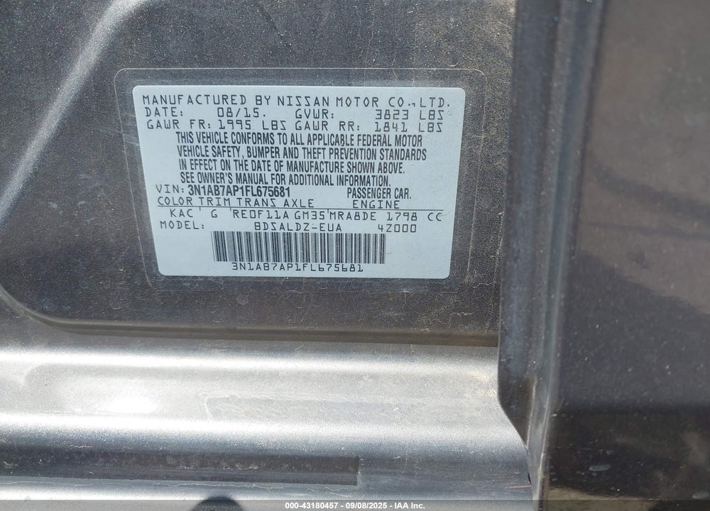 2015 NISSAN SENTRA VIN: 3N1AB7AP1FL675681