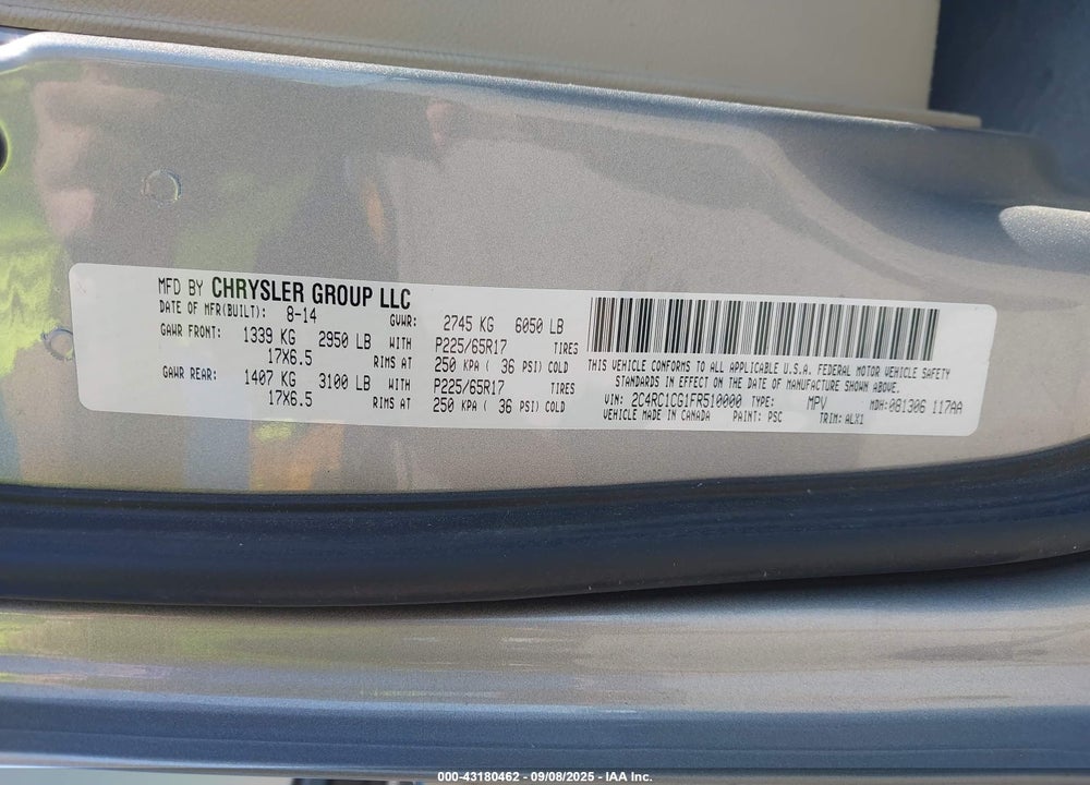 2015 CHRYSLER TOWN & COUNTRY TOURING-L VIN: 2C4RC1CG1FR510000