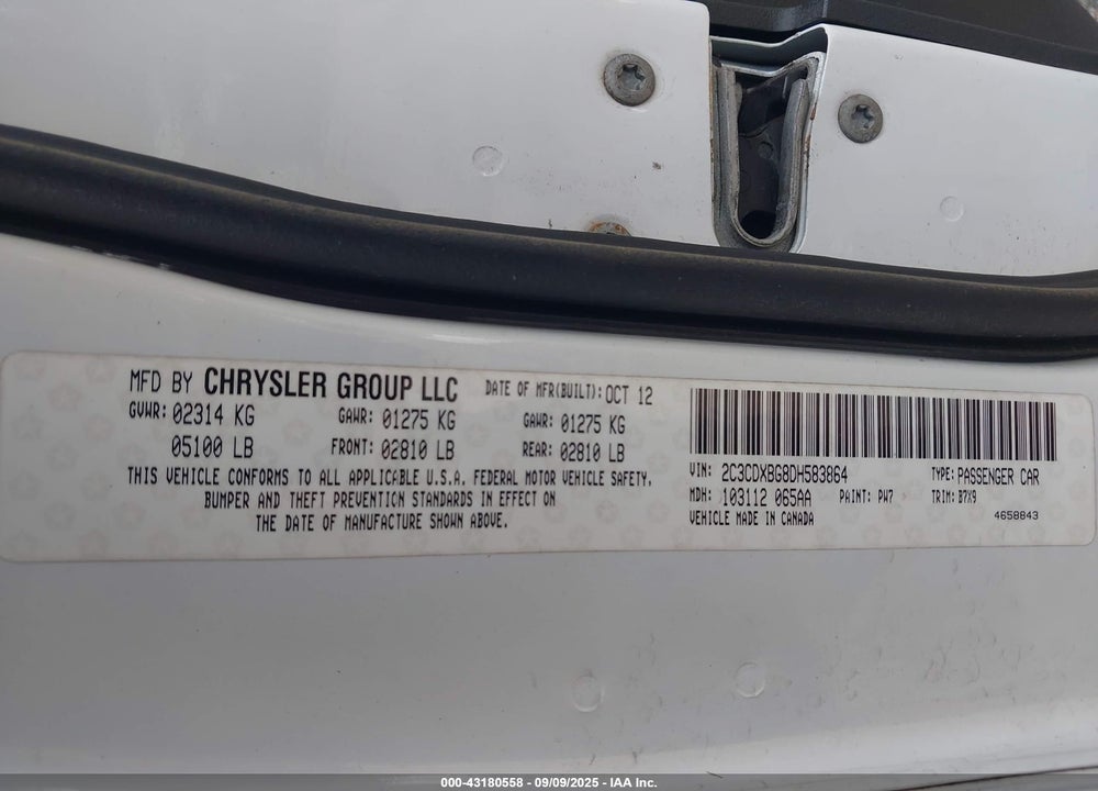 2013 DODGE CHARGER VIN: 2C3CDXBG8DH583864