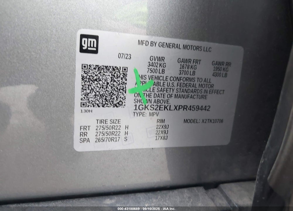 2023 GMC YUKON VIN: 1GKS2EKLXPR459442