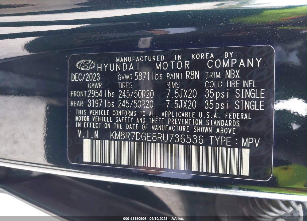 2024 HYUNDAI PALISADE VIN: KM8R7DGE8RU736536