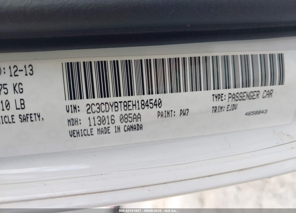 2014 DODGE CHALLENGER VIN: 2C3CDYBT8EH184540