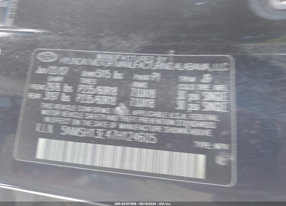 2007 HYUNDAI SANTA FE LIMITED/SE VIN: 5NMSH13E47H124605