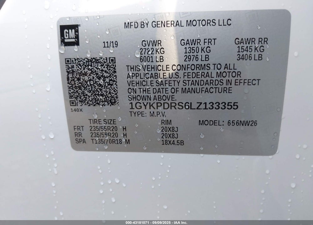 2020 CADILLAC XT6 AWD PREMIUM LUXURY VIN: 1GYKPDRS6LZ133355