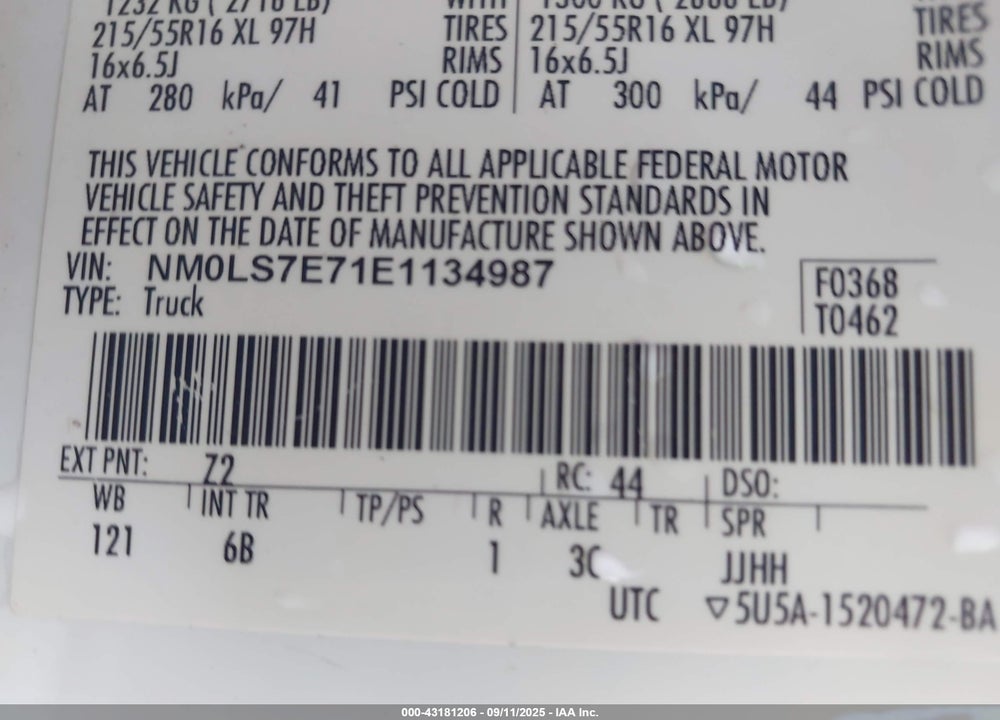 2014 FORD TRANSIT CONNECT XL VIN: NM0LS7E71E1134987