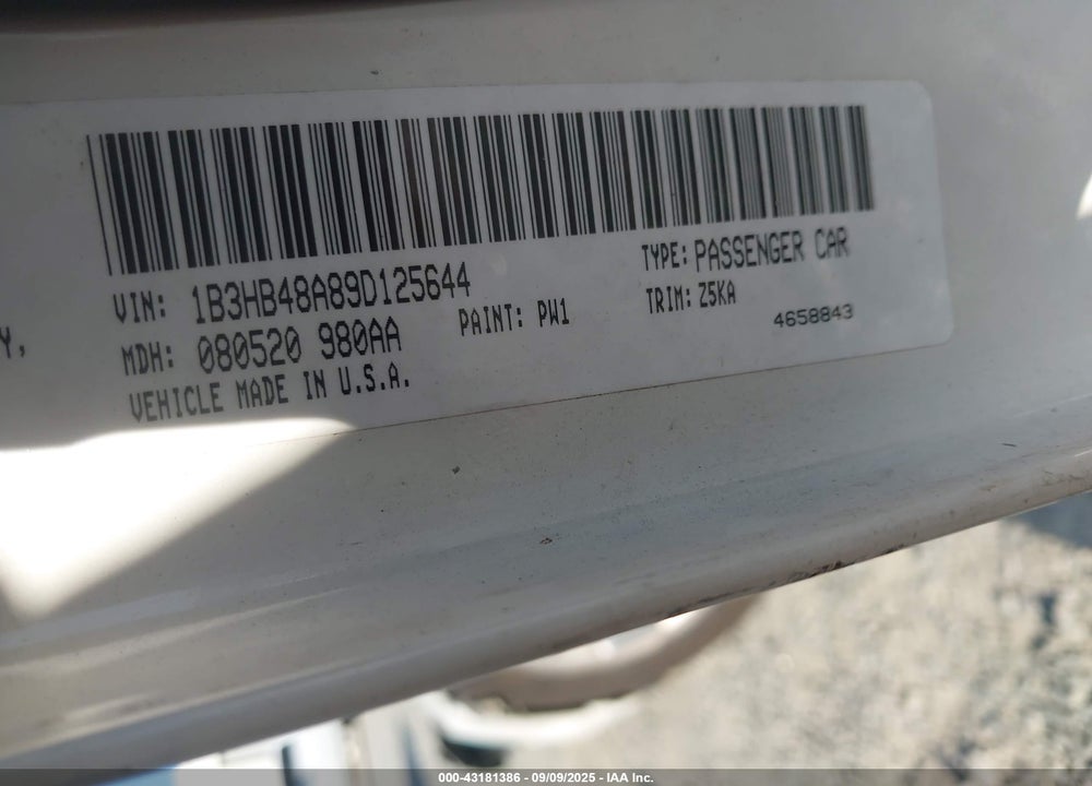 2009 DODGE CALIBER SXT VIN: 1B3HB48A89D125644