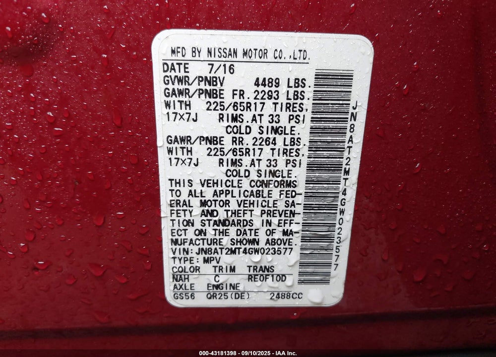 2016 NISSAN ROGUE VIN: JN8AT2MT4GW023577