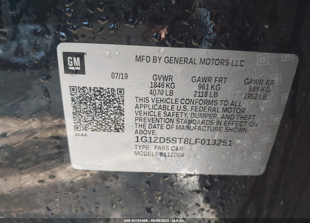 2020 CHEVROLET MALIBU VIN: 1G1ZD5ST8LF013251