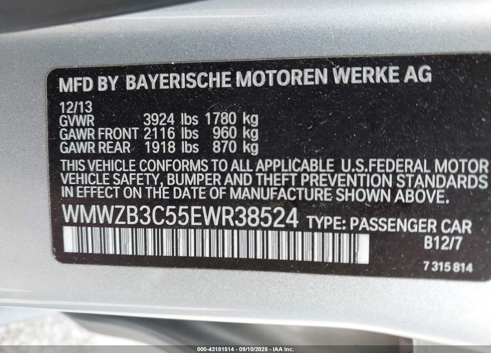 2014 MINI COUNTRYMAN COOPER VIN: WMWZB3C55EWR38524