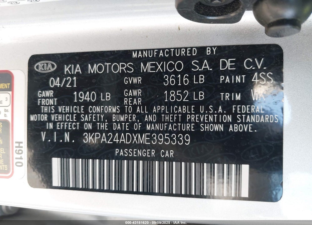 2021 KIA RIO LX VIN: 3KPA24ADXME395339