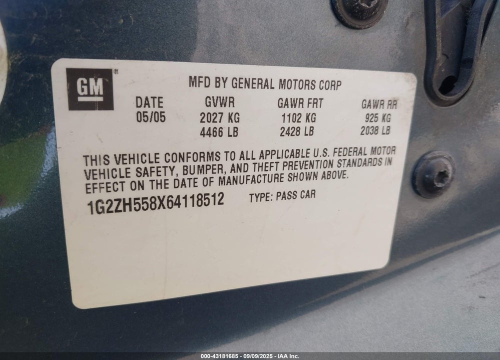 2006 PONTIAC G6 GT VIN: 1G2ZH558X64118512