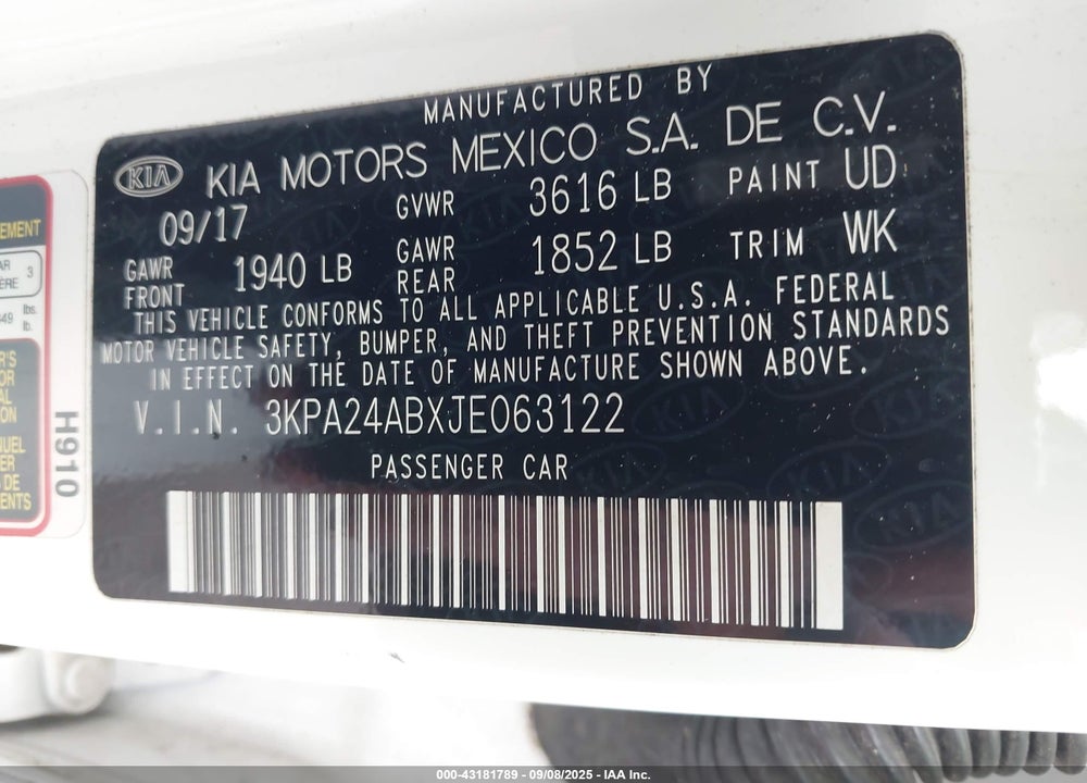 2018 KIA RIO VIN: 3KPA24ABXJE063122