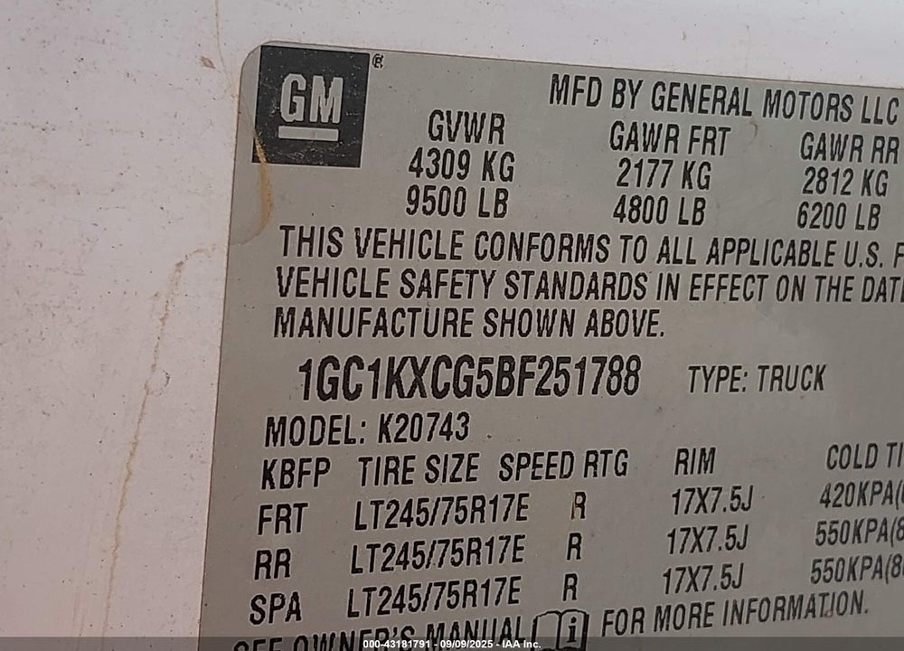 2011 CHEVROLET SILVERADO 2500HD LT VIN: 1GC1KXCG5BF251788