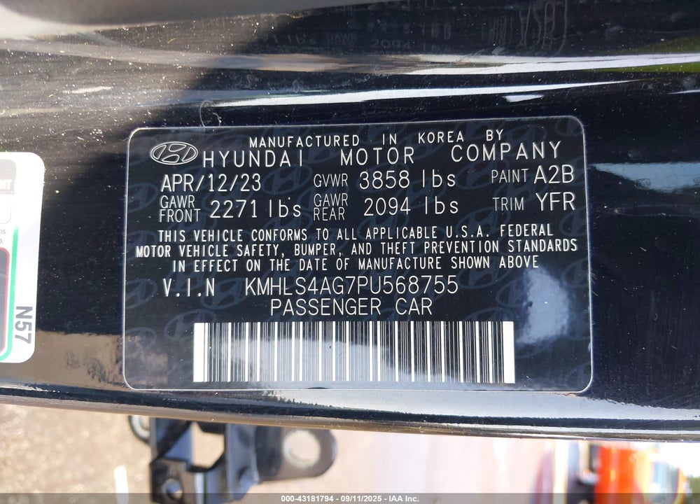 2023 HYUNDAI ELANTRA VIN: KMHLS4AG7PU568755