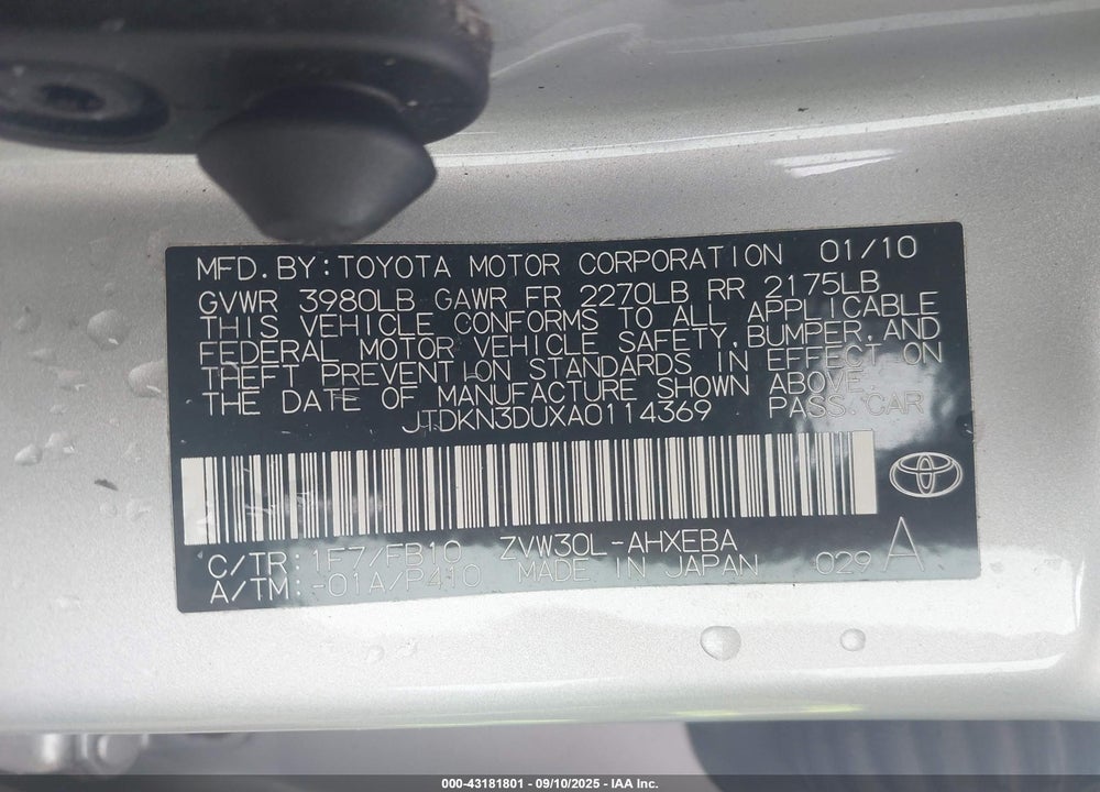 2010 TOYOTA PRIUS VIN: JTDKN3DUXA0114369