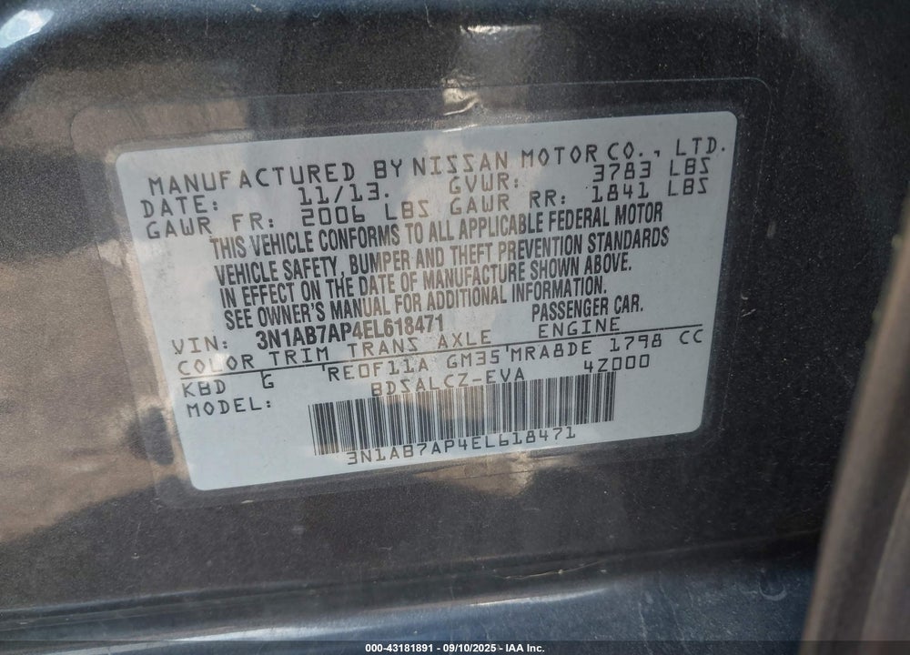 2014 NISSAN SENTRA VIN: 3N1AB7AP4EL618471
