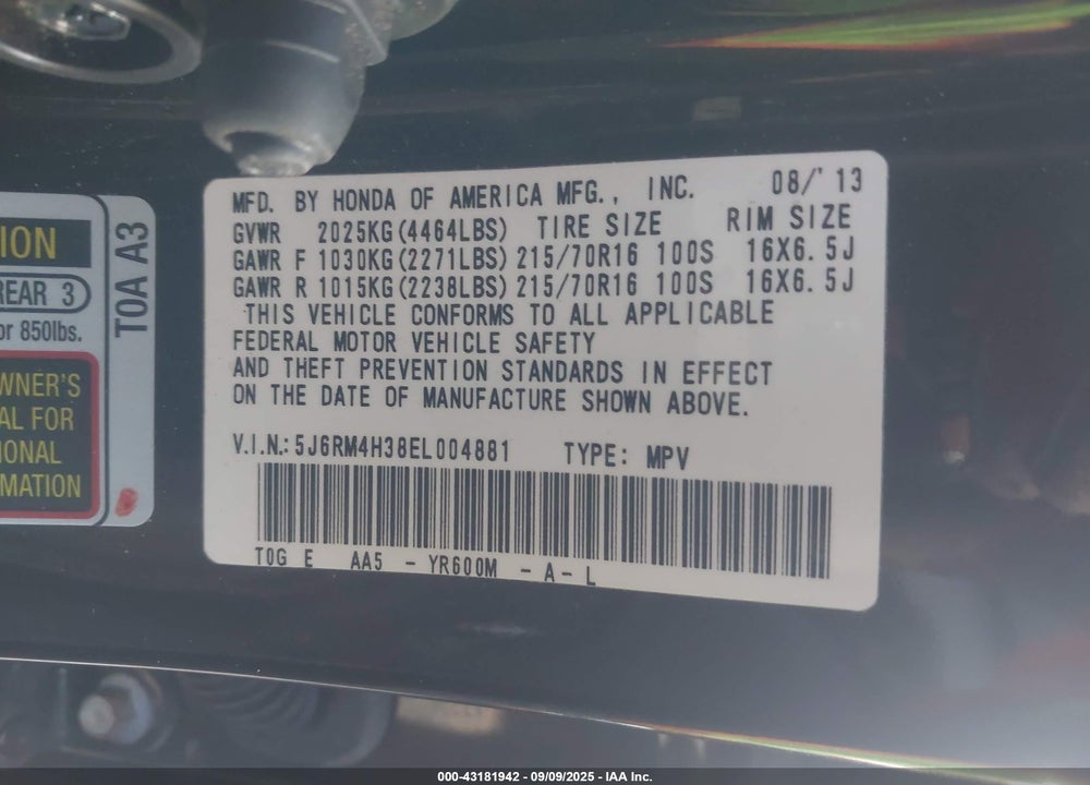 2014 HONDA CR-V VIN: 5J6RM4H38EL004881