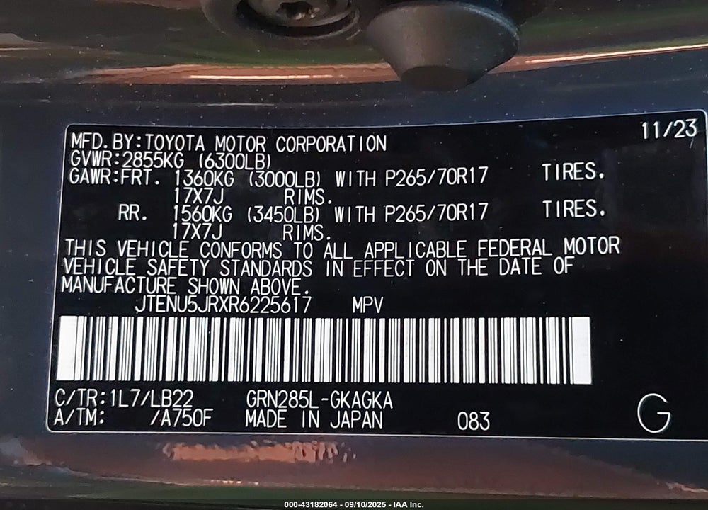 2024 TOYOTA 4RUNNER VIN: JTENU5JRXR6225617