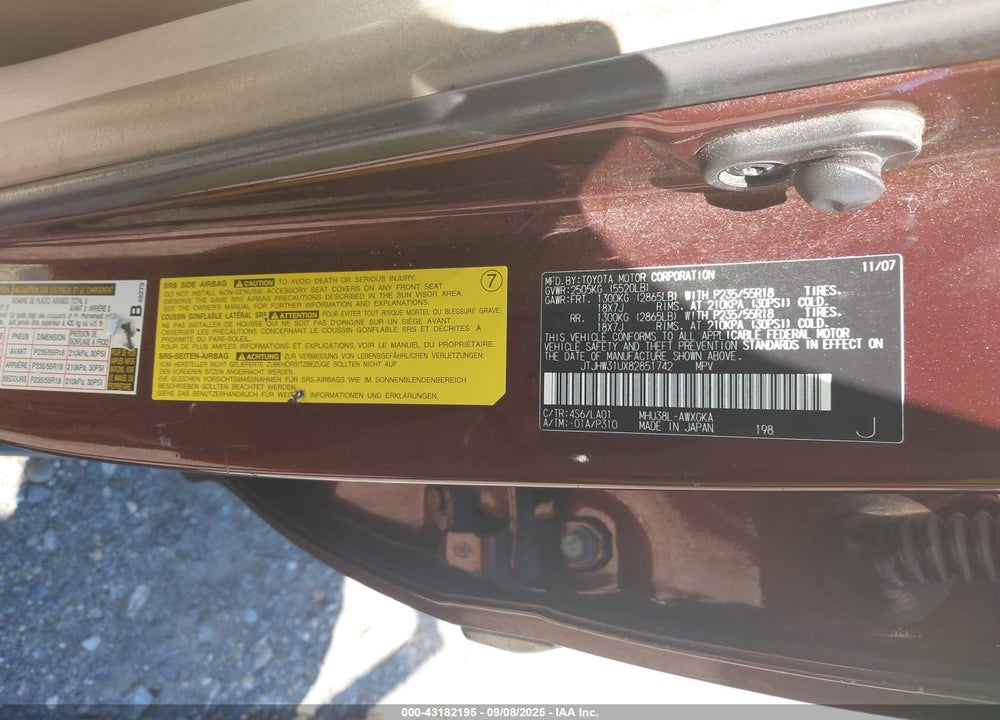 2008 LEXUS RX 400H VIN: JTJHW31UX82851742