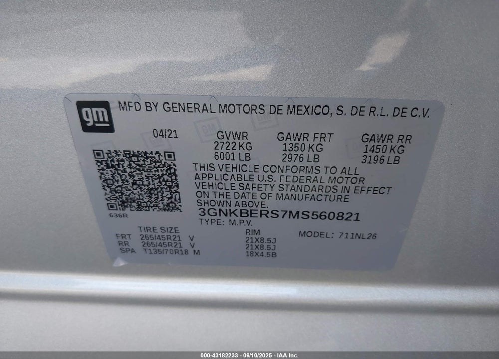 2021 CHEVROLET BLAZER VIN: 3GNKBERS7MS560821