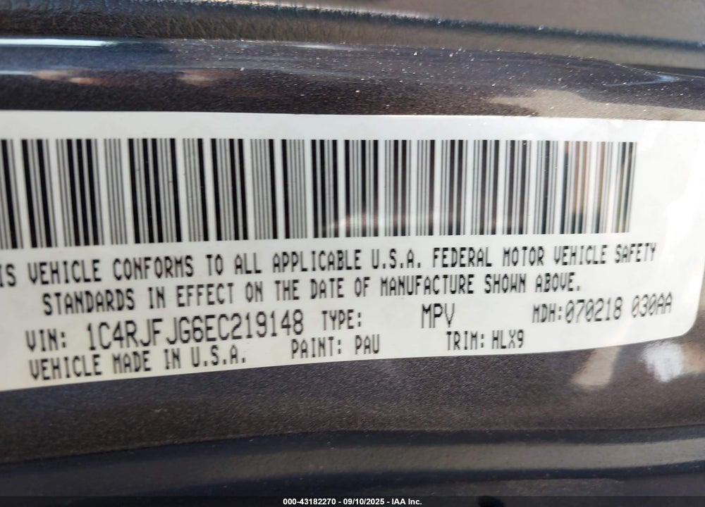 2014 JEEP GRAND CHEROKEE VIN: 1C4RJFJG6EC219148