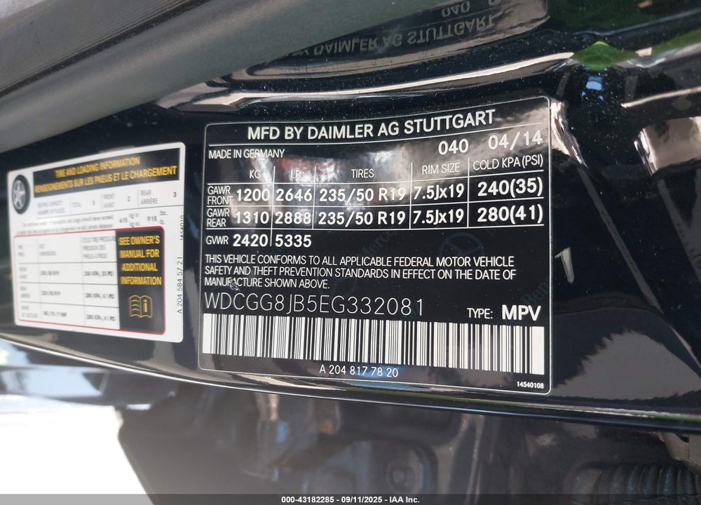 2014 MERCEDES-BENZ GLK 350 4MATIC VIN: WDCGG8JB5EG332081