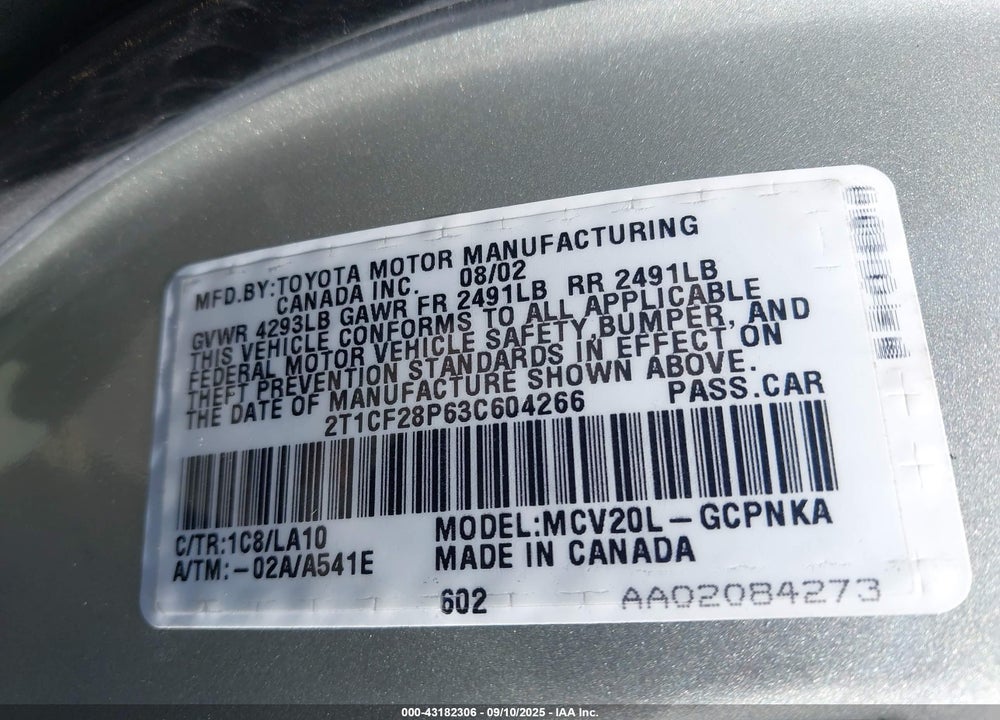2003 TOYOTA CAMRY SOLARA SLE V6 VIN: 2T1CF28P63C604266