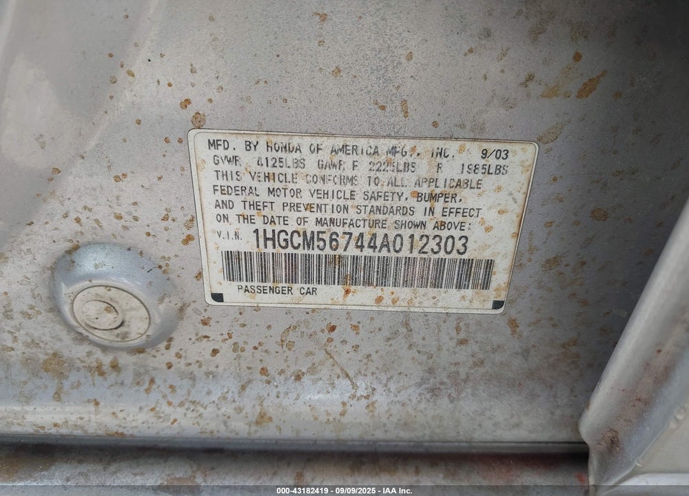 2004 HONDA ACCORD 2.4 EX VIN: 1HGCM56744A012303