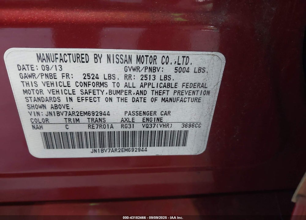 2014 INFINITI Q50 VIN: JN1BV7AR2EM692944