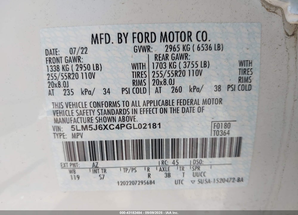 2023 LINCOLN AVIATOR VIN: 5LM5J6XC4PGL02181