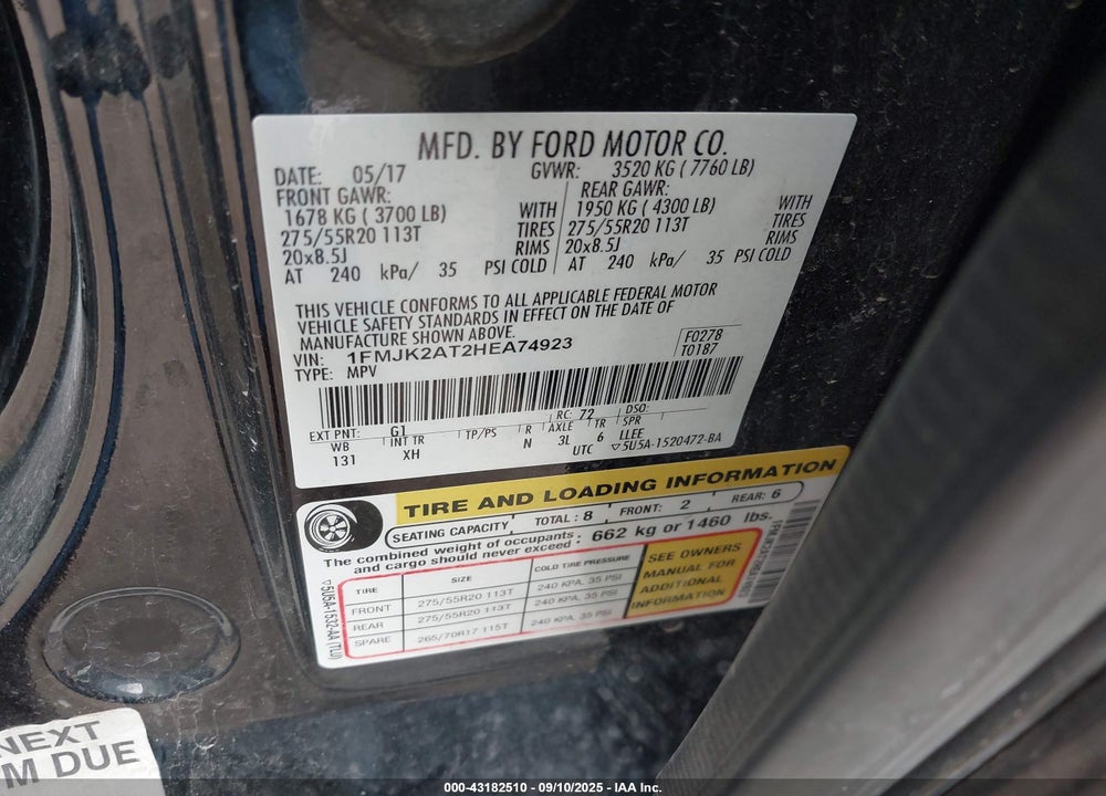 2017 FORD EXPEDITION VIN: 1FMJK2AT2HEA74923