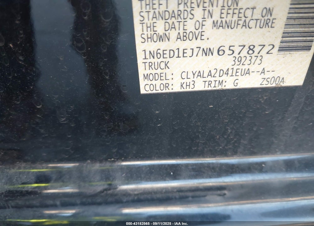 2022 NISSAN FRONTIER S 4X2 VIN: 1N6ED1EJ7NN657872