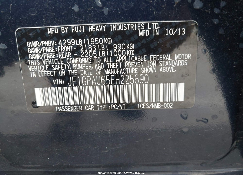 2014 SUBARU IMPREZA 2.0I SPORT LIMITED VIN: JF1GPAU65EH225690
