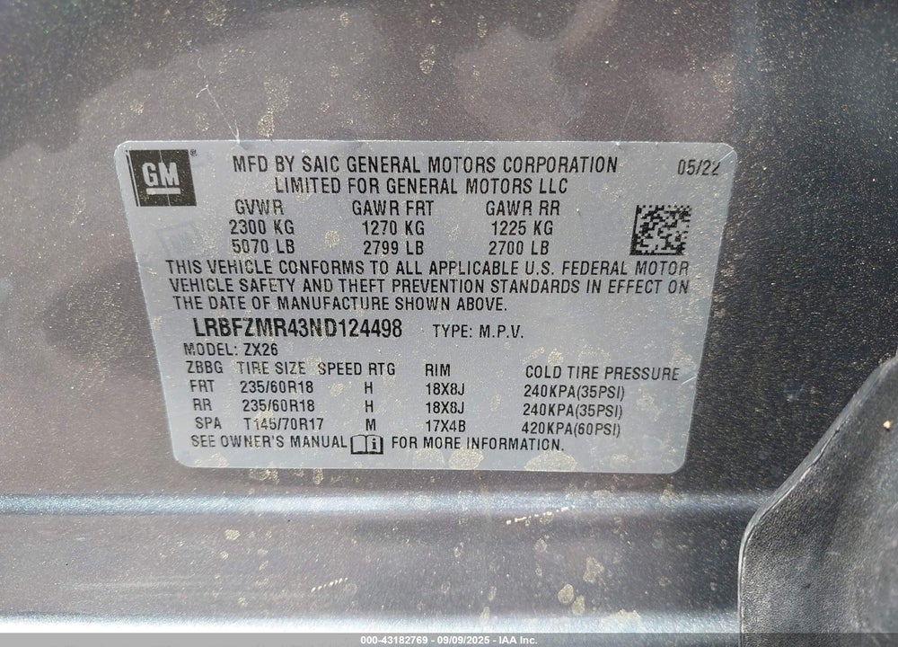 2022 BUICK ENVISION VIN: LRBFZMR43ND124498